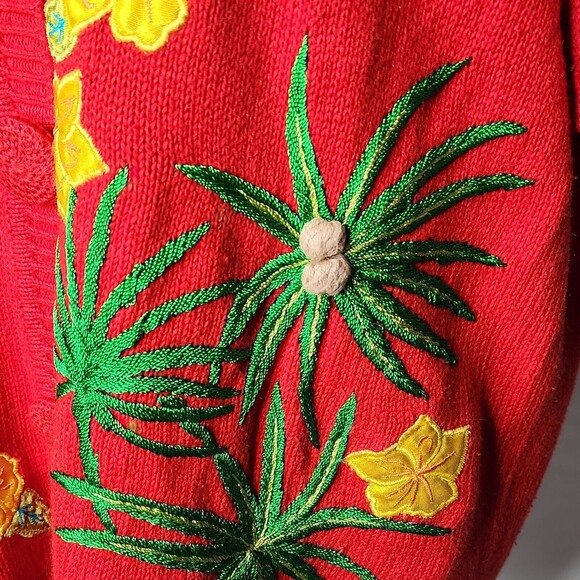 VTG Designers Studio Originals 2X Red Tropical Short Sleeve Sweater Embroidered - Picture 5 of 14